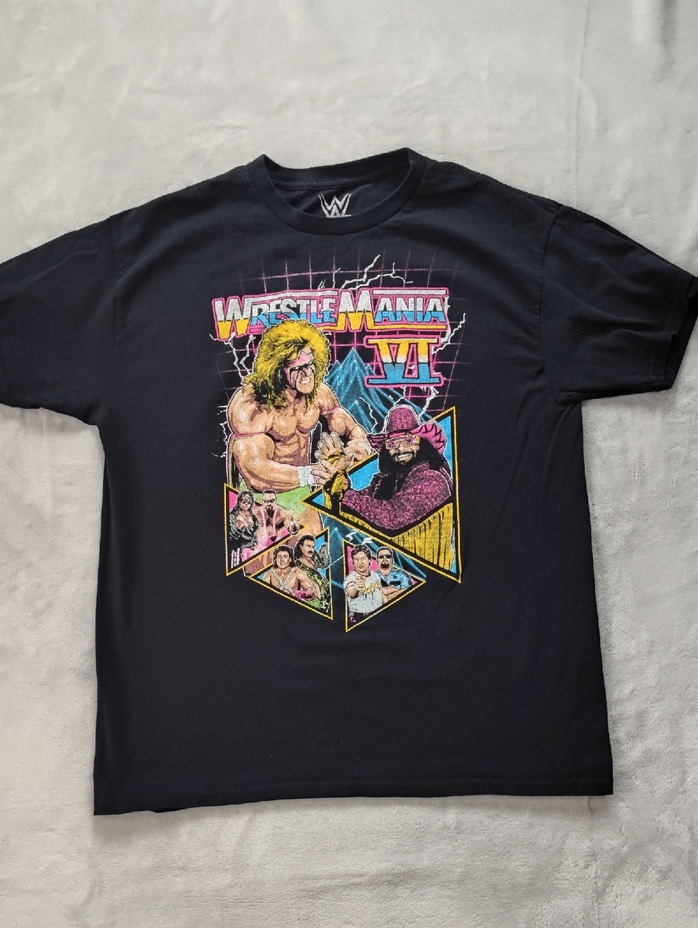 WWE WrestleMania VI Ultimate Warrior Black Short Sleeve Shirt Size Large
